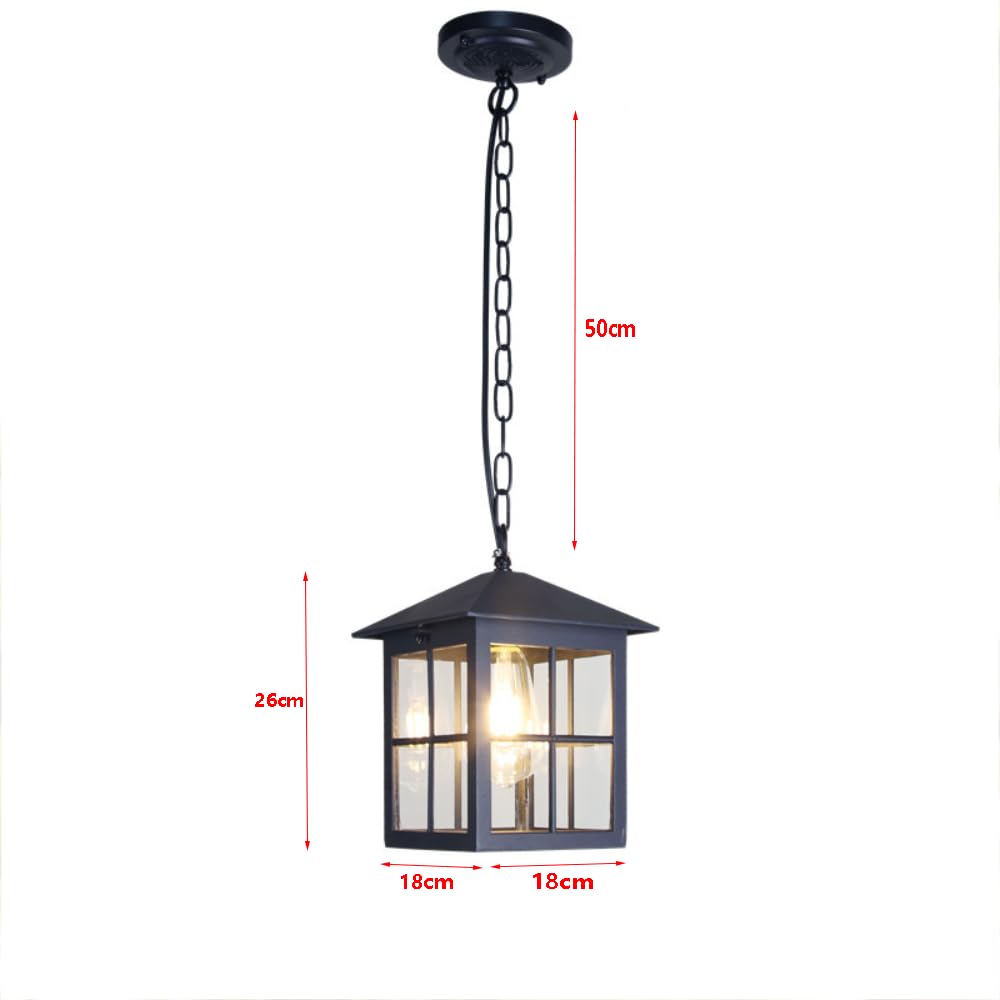 Lustre d'extérieur vintage en verre et métal noir, étanche IP65, ampoule Edison E27 pour patio jardin porche