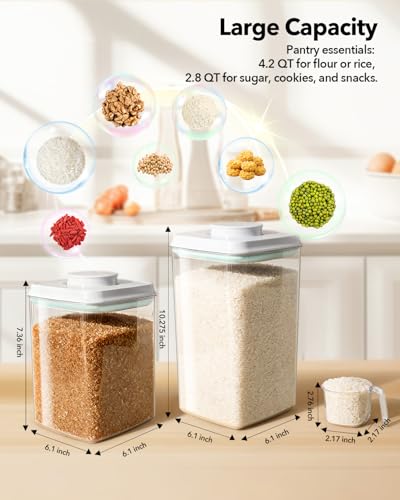 Image of Ankou Food Storage Container Sets, 2.8 Qt + 4.2 Qt *2 Airtight Canisters with Lids and 130ml Scoop, BPA-Free Plastic Pantry Containers for Flour, Sugar, Rice