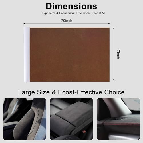 Image of Premium Dark Brown Suede Fabric Wrap, 17x70 inch Suede Wrap for Car Interior - Self-Adhesive Microfiber and Synthetic Leather, Stretchable Interior Film for Car and Home Decor
