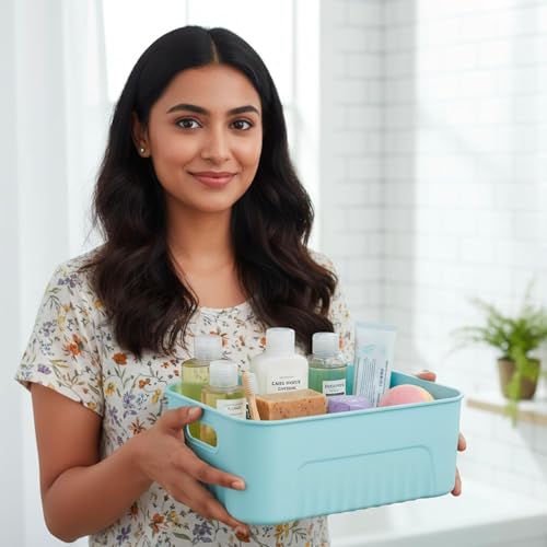 Image of SR Plastic Storage Baskets wardrobe organizer Multipurpose storage and organisers for Kitchen, Clothes,Toys, Office - Durable & Stackable storage box and organiser for Home & Kitchen(3 Pcs)