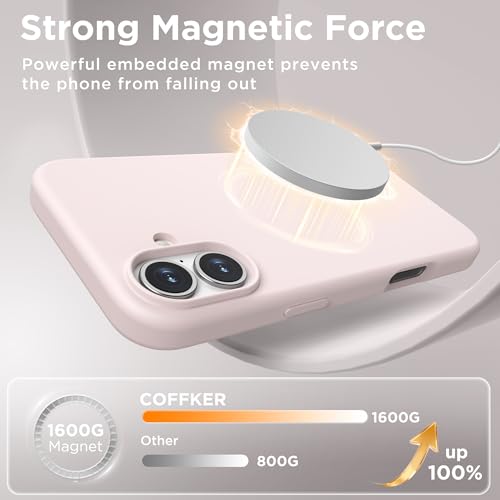 Image of Magnetic for iPhone 16 Case, Compatible with MagSafe, Liquid Silicone Phone Cover with Screen Protector & Camera Protector, Soft Anti-Scratch Microfiber Lining Inside 6.1 inch, Lovely Pink