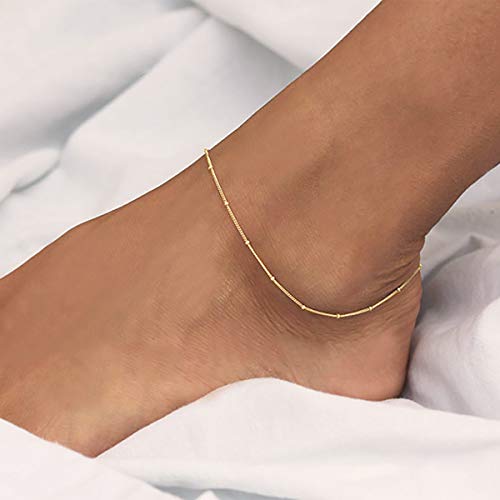 Gold Dainty Satellite Chain Spheres Anklet,14K Gold Plated Boho Cute Tiny Beaded Minimalist Simple Foot Chain Ankle Bracelet For Women #TOP4