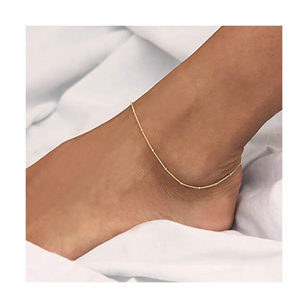 Mevecco-Gold-Star-Charm-Anklet14K-Gold-Plated-Boho-Beach-Dainty-Cute-Tiny-Lucky-Star-Foot-Chain-Ankle-Bracelet-Silver-Beaded-Chain-Anklet-for-Women MEVECCO Anklet for Women Gold Satellite Chain 14K Gold Plated Dainty Boho Beach Summer Simple Foot Jewelry Ankle Bracelet for Girls