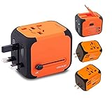 Ailuner Travel Adapter,Worldwide Power Converters Universal World Travel Plug Adapter with 2.4A Dual USB Charger & Worldwide AC Wall Outlet Plugs for USA EU UK AU. (Orange)