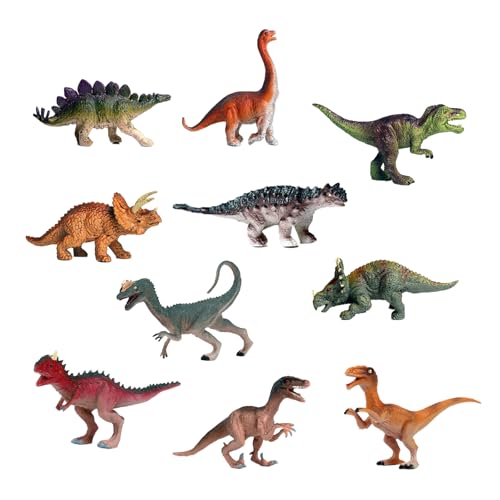 WOUYTPE 10 Stück Dinosaurier Figuren, Dinosaurier Spielzeug, Dino Figuren Kinder, Zehn Verschiedene Arten, Geeignet für Kinder Ab Drei Jahren, um Damit zu Spielen und Mehr über die Urwelt zu Entdecken