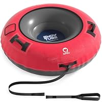 QPAU Snow Tube with Premium Canvas Cover for Kids and Adults, 48'' Inflatable Heavy Duty Snow Tube Made by Thickened Bottom, Sled Winter Outdoor Fun Toys for Children Boys Girls (Black&Red)