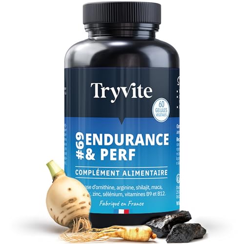 TRYVITE - Pour Hommes Actifs – Avec Shilajit, L-Arginine, Maca, Ginseng & Zinc – 60 Gélules Végétales