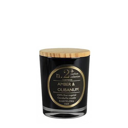 Lamare - Velas Perfumadas Numbers - Vela Vegetal 100% - Vaso de Cristal y Tapa de Madera - CERABELLA (Amber & Olibanum, 7,5X10 CM)