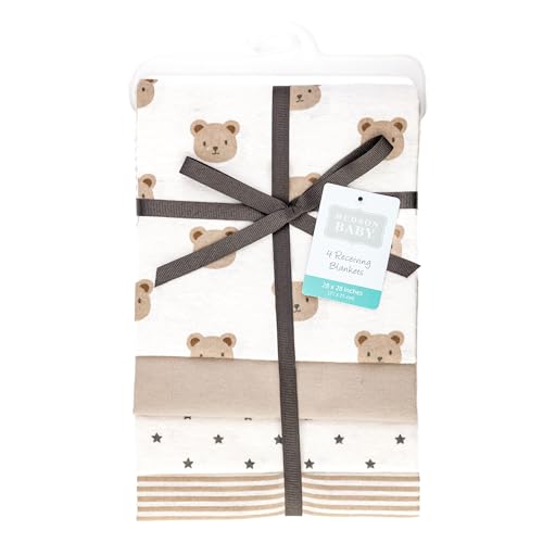 Image of Hudson Baby Unisex Baby Cotton Polyester Flannel Receiving Blankets 4-Pack, Cozy Cutie, One Size