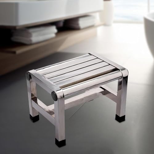 Jero.Ted Stainless Steel Shower Chair, Metal Bath Shower Shaving Stool, Footrest Shower Stool, Bathroom Footstool for Indoor and Outdoor Use in Bathroom (M) 12.3