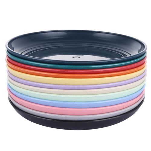 YOUNTHYE Lot de 24 assiettes plates, 12 colorées réutilisables, assiettes rondes incassables de 17,8 cm, passent au micro-ondes et au lave-vaisselle