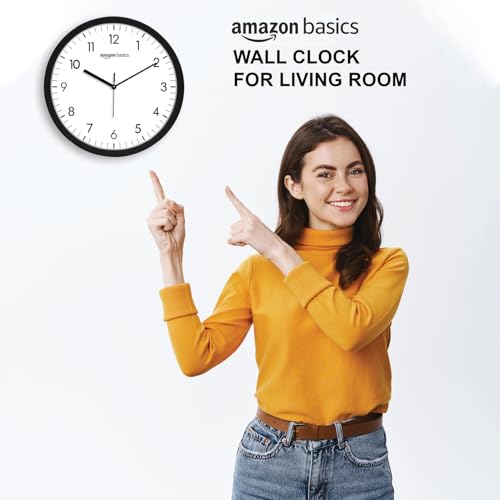 Image of Amazon Basics Plastic 12-Inch Wall Clock | Analog Operation | Durable Polypropylene Construction | Silent Precision | Battery-Powered | 1-Year Warranty (Black)