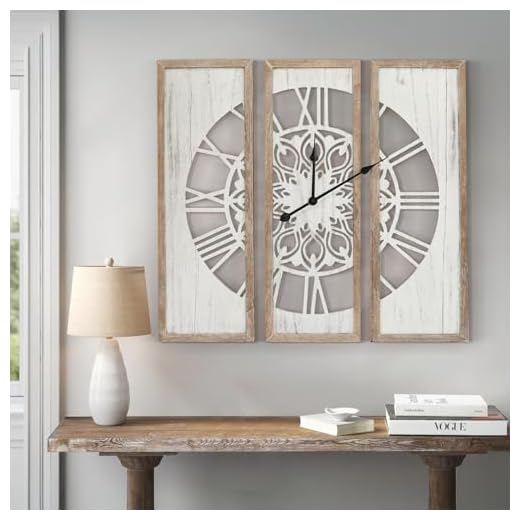 RiteSune Unique 30" Wall Clock for Living Room Decor, Oversized Farmhouse Wall Clock Battery Operated, Triptych Panel Wooden Large Clock Wall Art for Bedroom Entryway