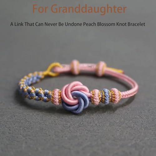 Image of Granddaughter Bracelet for Women, Cute Pink Peach Blossom Knot Bracelet from Grandma Trendy Handmade Braided Charms Bracelets Holiday Jewelry Gifts