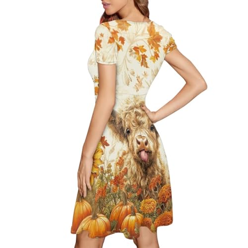 Image of Irisjudy T Shirt Dress for Women Short Sleeve Girls Short Sleeve Dress Plus Size, O Neck Knee Length Midi Dress for Ladies