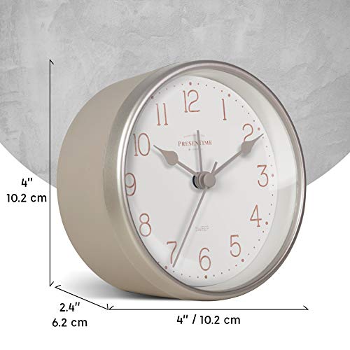 Presentime & Co 4" Chic Home Tabletop Alarm Mantel Clock, Desk And Shelf Clock, Silent No Ticking, Warm Gray And Chic Silver Finish. Tabletop Décor, Home Décor #TOP7