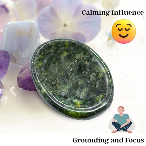 Image of Amazing Gemstone Green Jade Worry Stone Crystals and Healing Stones - Worry Stones for Stress Relief Gifts - Piedra Crystal Fidget for Meditation - Unique Stocking Stuffers and Birthday Gifts