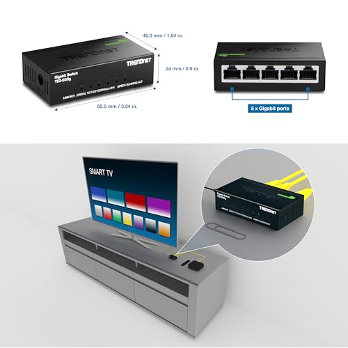 Image of TRENDnet 5 Port Mini Gigabit Switch, TEG-S50g, GREENnet Technology, NDAA + TAA Compliant, Desktop Metal Ethernet Network Switch, 5 x Gigabit Ports, Fanless, Lifetime Protection, Black