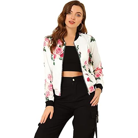 Allegra K Women's Floral Bomber Jacket Cover