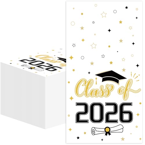 100 PCS Class of 2026 Graduation Paper Napkins Disposable Congrats Grad Dinner Napkins for High School University College Graduation Party Decorations Supplies (Black and Gold)