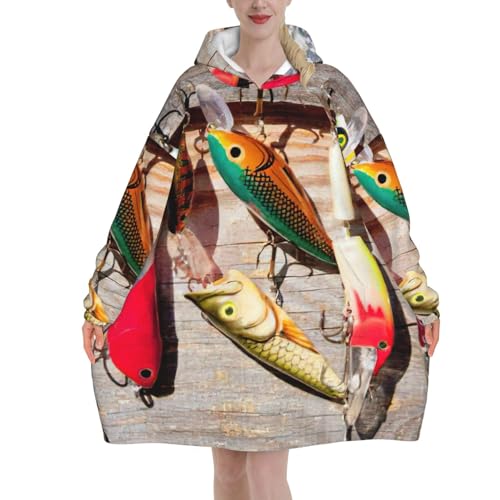 Plaid à capuche motif leurre de pêche cadeau pour passionné
