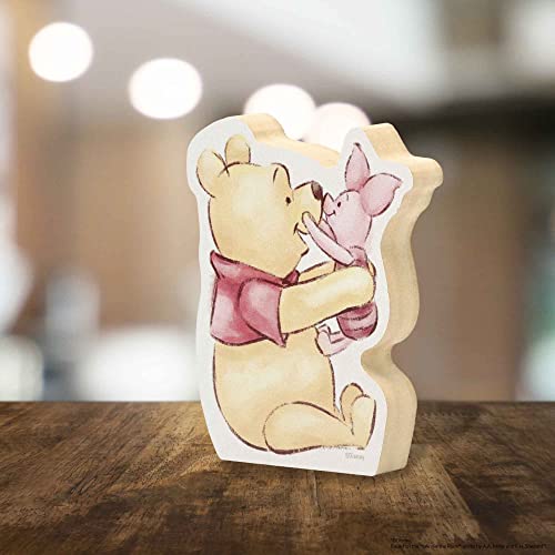 Image of Disney Winnie the Pooh and Piglet Playful Shelf Sitter Decor | Chunky Wood Block Decoration for Home or Office