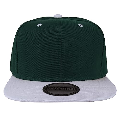 Image of Gelante Plain Blank Flat Brim Adjustable Snapback Baseball Caps Wholesale LOT 1500-12 Pack (DarkGreen /White)