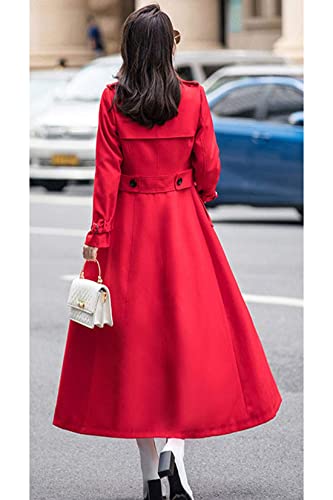 Ebossy Women's Double Breasted Duster Trench Coat Slim Full Length Maxi Long Overcoat (Medium, Red) #TOP4