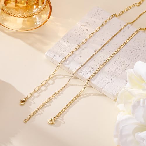 Image of Ritach Ankle Bracelets for Women - Silver /Gold Plated Stainless Steel Anklets for Women Waterproof Layered Cuban Link Figaro Chain Heart Anklets Set Summer Beach Jewelry Gifts