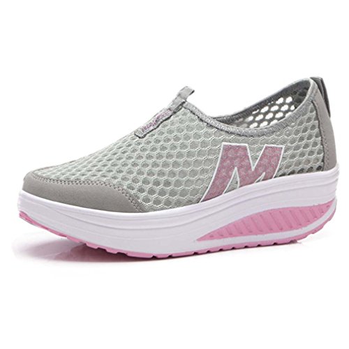 Solshine Damen Netz mit Keilabsatz Laufschuhe Sport Freizeitschuhe Atmungsaktiv 38 EU / 4.5 UK / 6.5 US grau