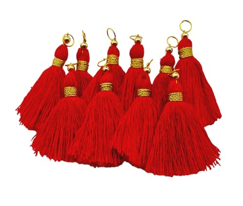 Image of Zippy Flora Micro 1.5 inch Length Cotton Handmade Tassels for Saree /Blouse /Dupatta /DIY /Decor (Pack of 12) (Red)