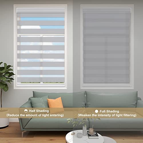 Image of Changshade Custom Size Zebra Blinds Cordless Indoor Window Shades Privacy Dual Layer for Living Room, Bedroom, Bathroom, Kitchen, Nursery, Inside Outside Mount Easy Install, Light Filtering, Grey