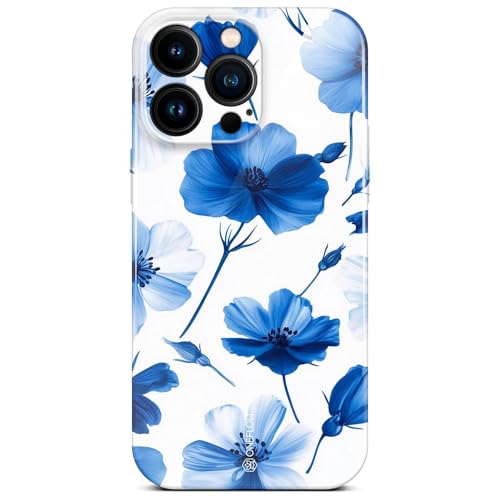 Coque fleur iPhone 16 Pro Max ONEFLOW rigide fine motif floral Bleu Blanc