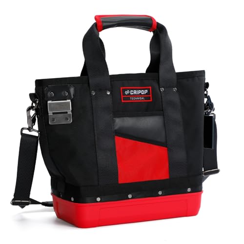 CRIPOP Tote Tool Bag, Open Top Tool Bag, Waterproof Hard Bottom Tool Carrier for Tool & Gear(TOTE 20A) (Red Black)