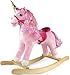 Leomark Cheval en Bois - Julia - Jouet à Bascule Bebe et Peluche à, pour Petits Enfants, Effet sonore, Bruits de Galop et De Hennissements, Unicorne avec la Douce dorée Corne , Dim: 72 (H) cm (Julia)