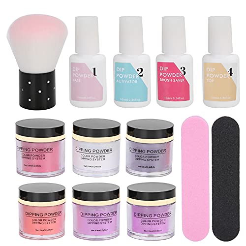 Juego de polvos para inmersión de uñas - Kit de uñas Starter Nail Art Powder Professional Top Base Coat Gel Dust Brush Juego de herramientas de manicura de 6 colores para salón de artistas(K1)