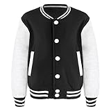 Kaerm Kinder Mädchen Junge Langarm College Jacke Unisex Varsity Stil Mode Einfach Schule Jacken Top Baseballjacke Mit Urban Stehkragen Gr. 110-152 Schwarz 134-140