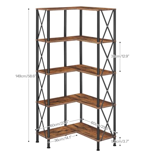 HOOBRO Corner Bookshelf, 5-Tier L-Shaped Bookcase, Industrial Open Display Shelf Tall Storage Organizer, Vertical Storage Rack, for Living Room, Home Office, Rustic Brown and Black BF60SJ01 - Image 3