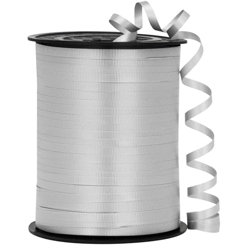 OMISELIO Silver Ribbon - 500 Yard Crimped Curly Ribbon for Gift Wrapping Balloons Parties & Holidays