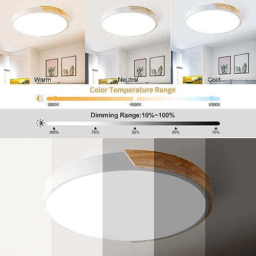 Plafonnier LED à Intensité Variable 54W en Bois et Blanc