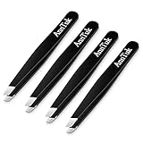 Tweezers Set, Anntuk Stainless Steel Slant Tip and Pointed Eyebrow Tweezers - Great Precision for Facial Hair, Ingrown Hair, Splinter, Tick Remover and Blackhead