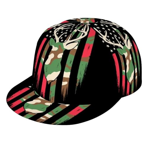 Unisex Adult Camouflage American Flag Hunting Deer Camo Black Baseball Cap Snapback Dad Hat for Camping Golf Outdoor Activities, Fashionable Adjustable Snap Military Cap, One Size Fits Most