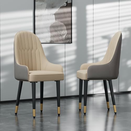 FATIVO Lot de 2 Chaises de Salle à Manger en Similicuir Microfibre Silicone - Dossier Haut 52cm - Capacité Max 150 kg - Piètement Mixte Bois d'Eucalyptus et...