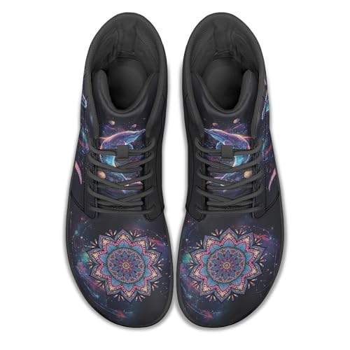 Boho Mandala Print Unisex Barefoot Shoes PU Leather High Top Barefoot Sneakers for Outdoor2