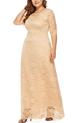 Image of Eternatastic Women's Floral Lace 2 /3 Sleeves Maxi Dress Plus Size Evening Party Dresses