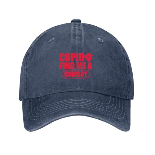 Funny Valentine's Day Cupid Cowboy Hats for Men Fashion Washed Distressed Navy Blue