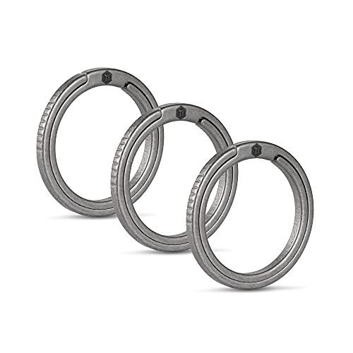 KeyUnity Titanium Alloy Flat Key Ring Set 33/25/17.5mm Side-pushing Split Ring Easy Access to Keys Carabiner Flashlights Knives ID Tag or Dog Collar Tags (KA09)