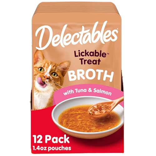 Delectables-Lickable-Treat-Savory-Broths-Wet-Cat-Treat-with-Real-Tuna-Salmon-Food-Topper-Hydrating-Grain-Free-No-Fillers-No-By-Products-No-Added-Preservatives-14oz-Pouch-12ct Delectables Lickable Treat Savory Broths Wet Cat Treat with Real Tuna & Salmon, Food Topper, Hydrating, Grain-Free, No Fillers, No By-Products, No Added Preservatives, 1.4oz Pouch, 12ct - Image 1