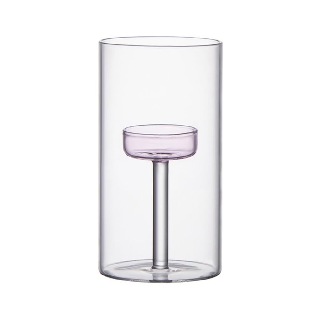Candle Holder Glass Candlestick - Romantic Dining Table Decor, Small Candle Holder for Dinner Props(Pink,L)