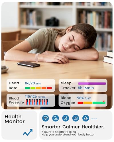 Image of Smart Bracelet, Health Fitness & Activity Tracker with All-Day Continuous Heart Rate /Blood Pressure Monitor, Sleep Tracker, 170+ Sport Modes, 60 Day Battery & Free App, IP68 Smart Band for Android IOS